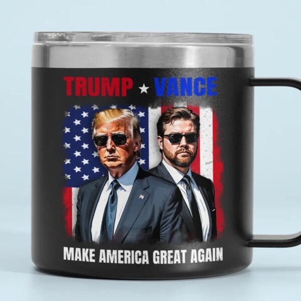Trump Vance. Make America Stronger And Greater - US Election 14oz Stainless Steel Tumbler With Handle