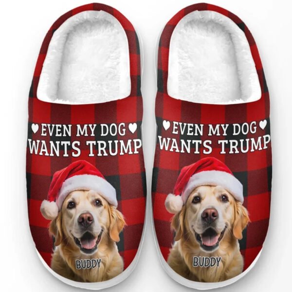 Custom Photo Even My Pet Knows Who Should Be Voted For - US Election Fluffy Slippers - Christmas Gift For Conservative Supporters